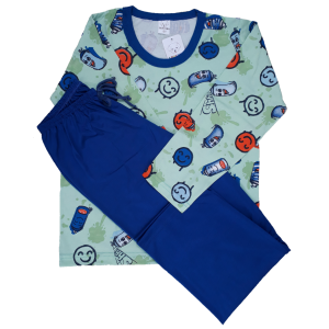 0367 Pijama Carinhas com Calça Azul 10